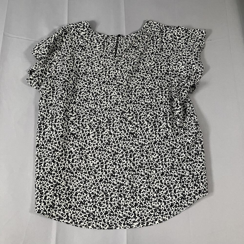 Adrianna Papell Shirt Womens Large Black White‎ Floral Print Short Sleeve Blouse - Picture 10 of 13